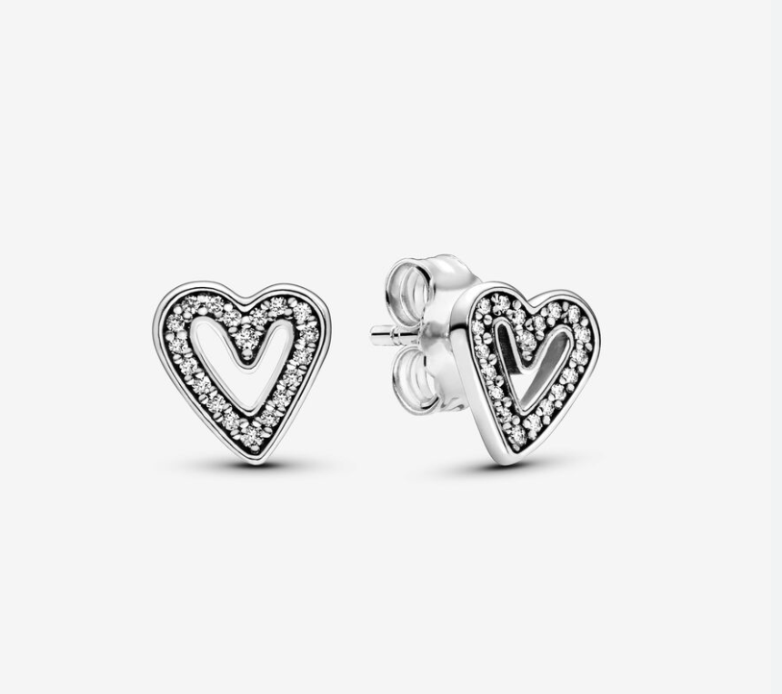 Aros Pandora - Sparkling Freehand Heart Stud Earrings